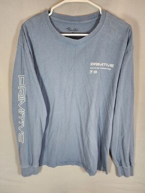 Primitive Men's Long Sleeve Logo Tee - Light Blue with White Print